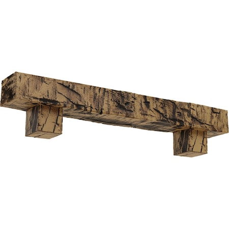 Kit W/ Alamo Corbels, NaturaL Golden Oak, 6H X 6D X 36W Hand Hewn Faux Wood Fireplace ManteL